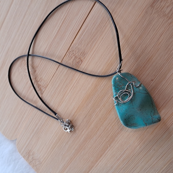 Blue and Silver Pendant Necklace with Organic Design - Picture 2 of 6